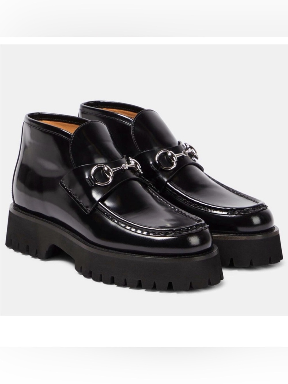 Gucci Sylke Black Leather Women Ankle Boots with Silver Horsebit